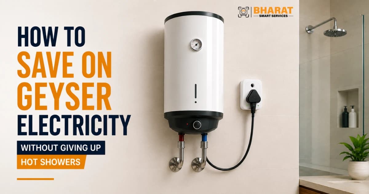 llustration of a smart plug controlling a geyser via a mobile app to reduce electricity usage