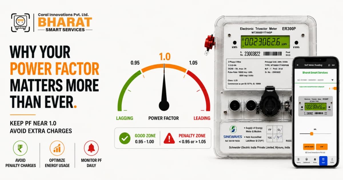 Power factor gauge showing penalty zone on an industrial electricity meter