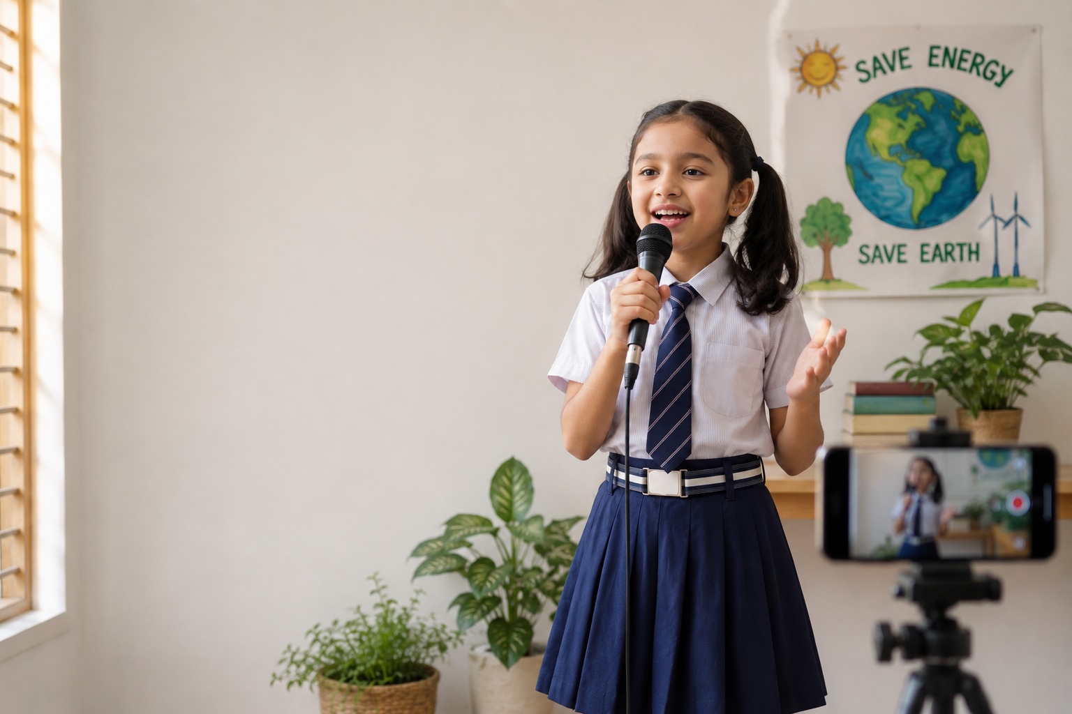 School students recording a video performance on a phone